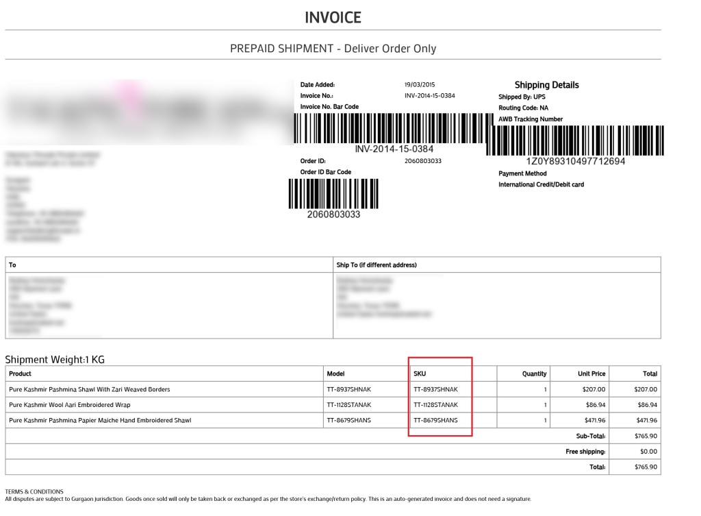 shipping terms - invoice