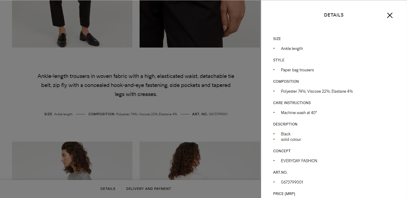 H&M Product Description Screenshot 2