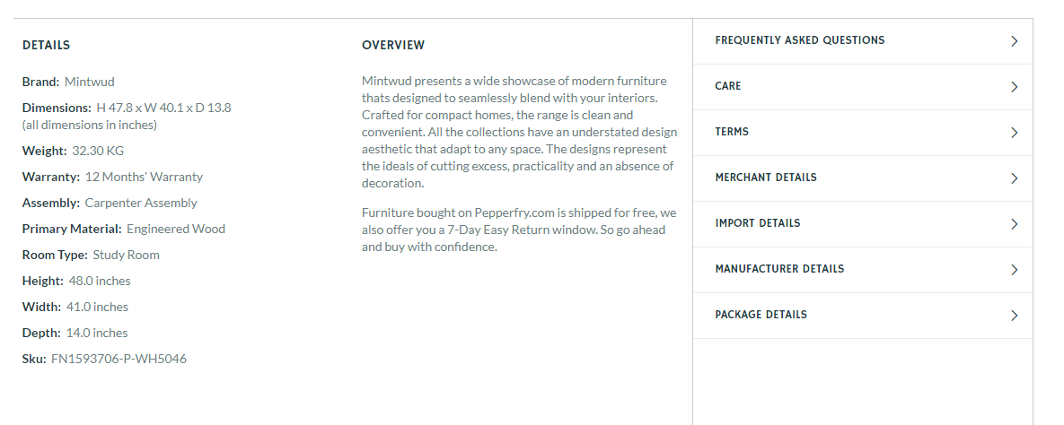 Pepperfry Product Description Screenshot 2