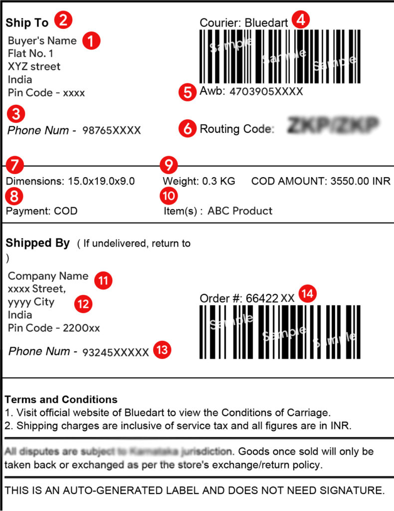 Sample shipping label