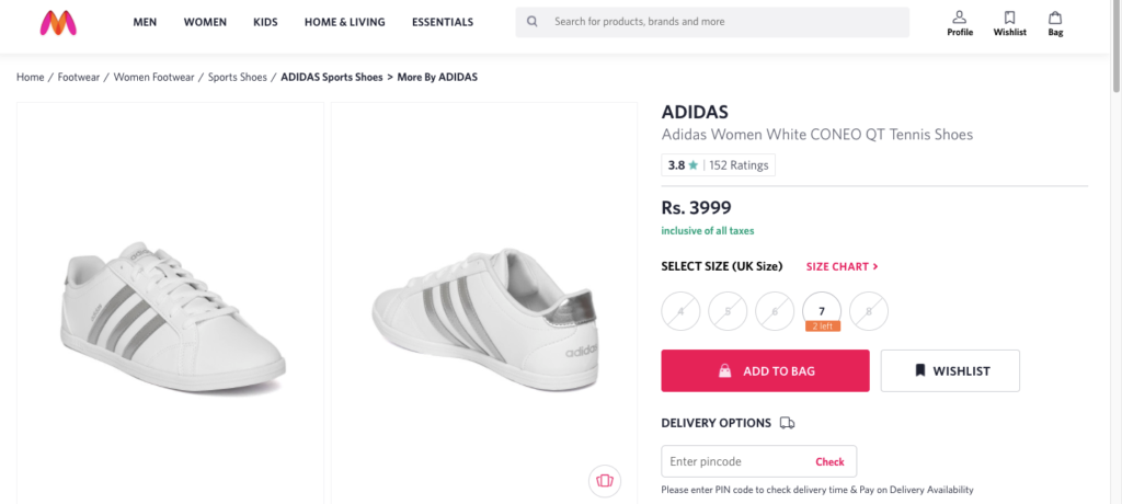 Myntra Store - Shoes page screenshot