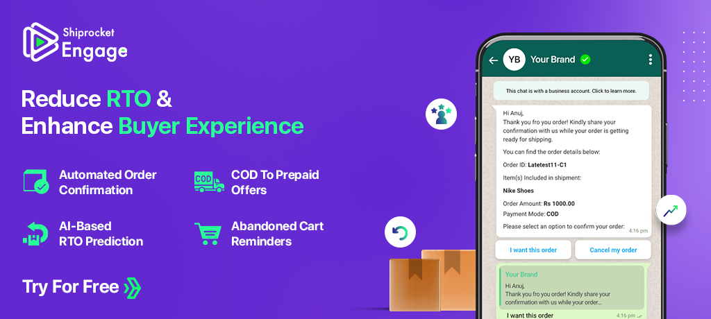 Shiprocket Engage ‑ Reduce RTO - Confirm COD orders and verify buyer  addresses using WhatsApp