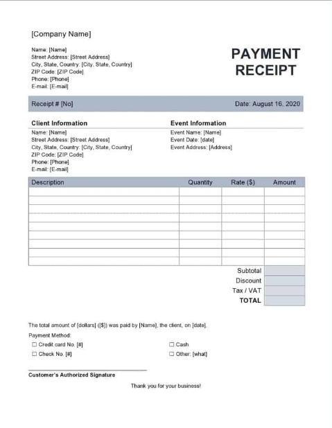 Payment Receipt Example
